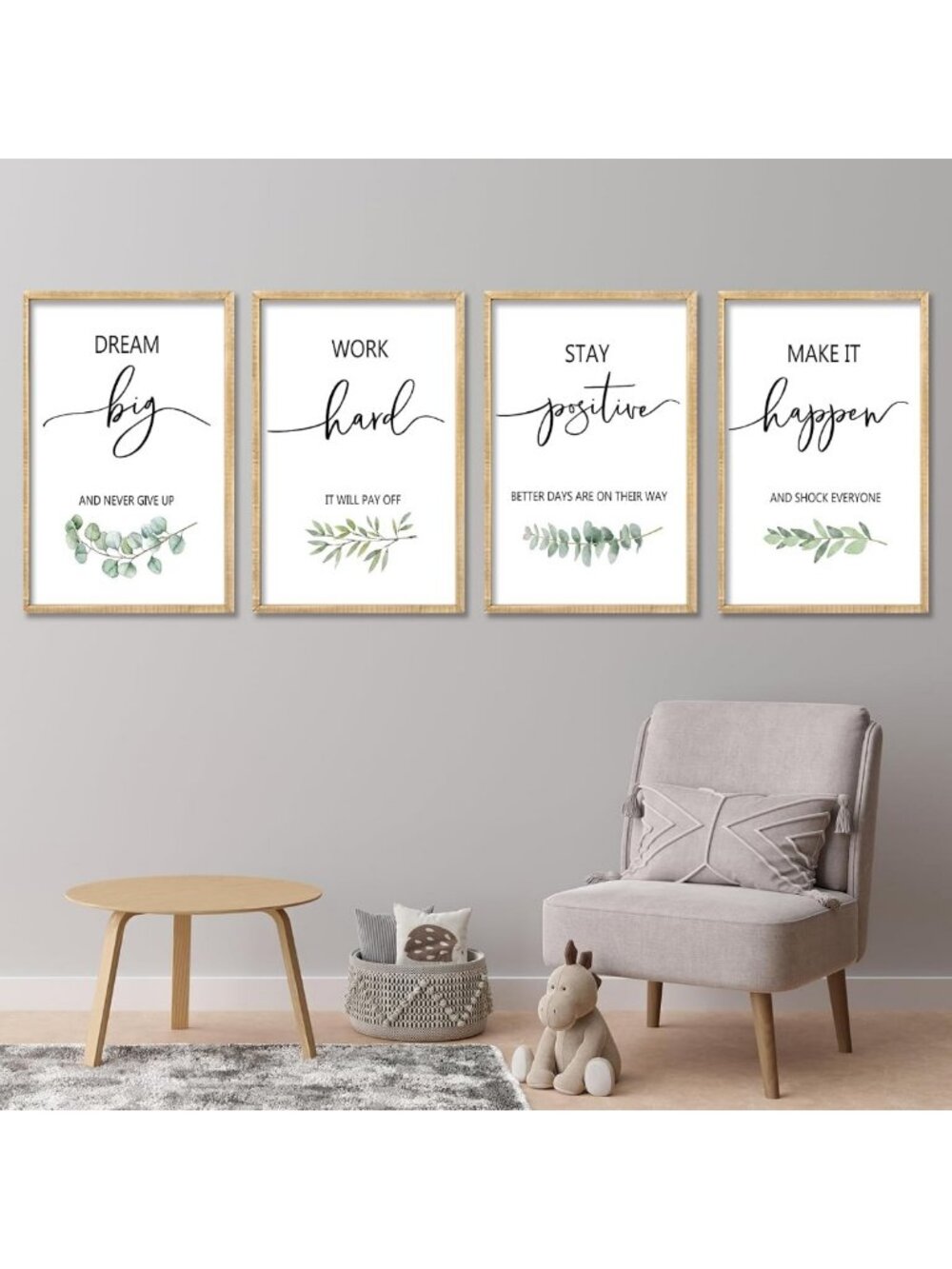 Set of 4 Inspirational Quotes Wall Art Prints, 16x11 Inch, Wooden Decor